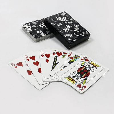 Mua bán buôn thẻ chơi tự động đen poker logo tùy chỉnh thiết kế riêng in đầy đủ màu sắc sản xuất online manufacture