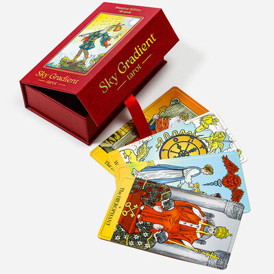 Phiên bản cao cấp giấy vàng tùy chỉnh in thẻ Tarot với cạnh đỏ sang trọng và hộp